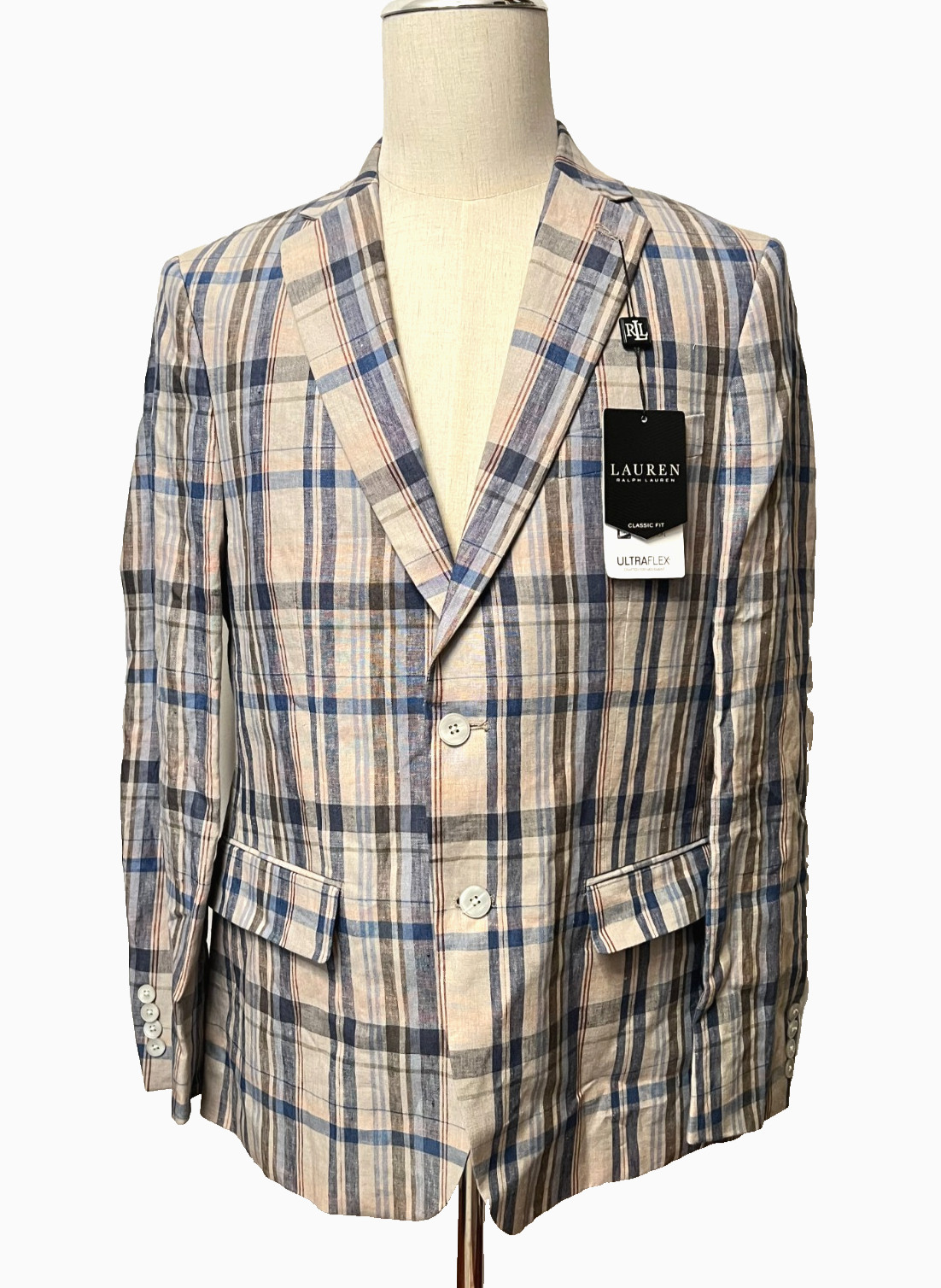 NWT $295 RALPH LAUREN Mens 40R Suit Blazer Sport Jacket LINEN Lassiter Plaid Tan