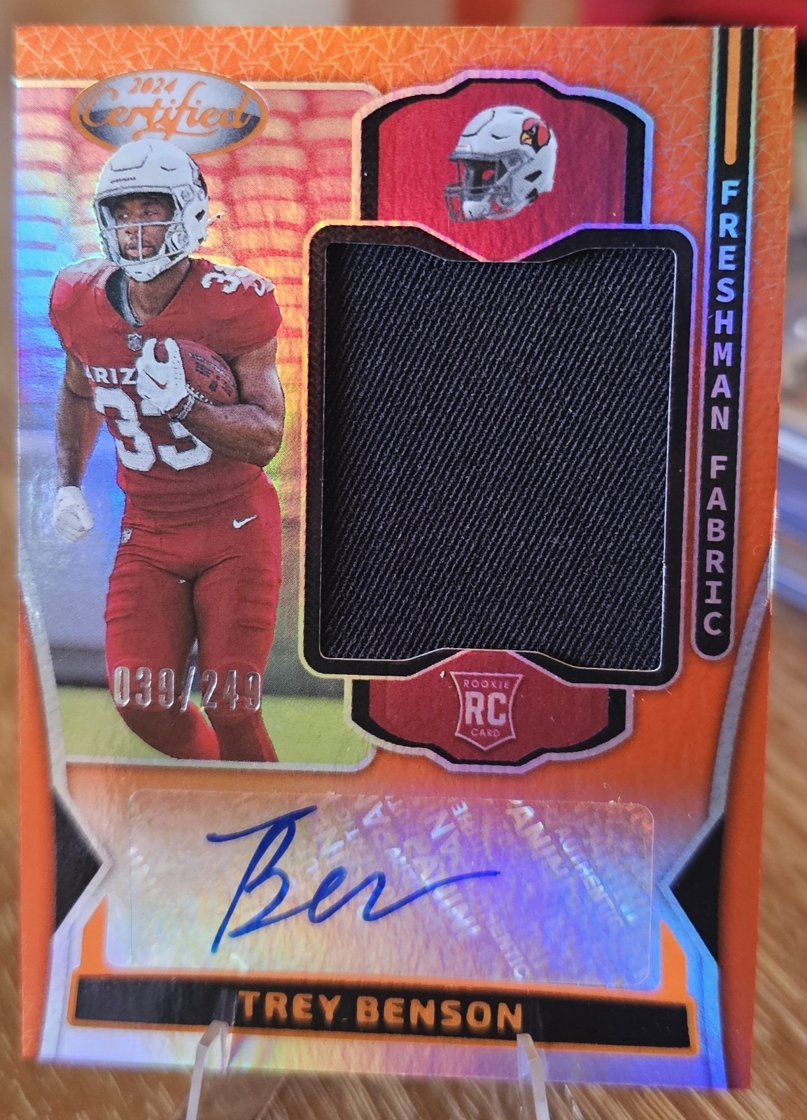 2024 Certified Freshman Fabric Signatures Trey Benson #FMS-TBN Orange /249 Auto