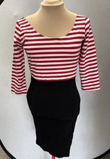 Collectif Retro Red White Stripe Black Pencil Wiggle Dress 2XL