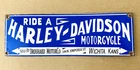 VINTAGE RIDE A HARLEY-DAVIDSON MOTORCYCLE 12x4" PORCELAIN GASOLINE GAS OIL SIGN