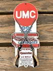 VINTAGE NEW REMINGTON UMC 22 RIFLE CARTRIDGES GASOLINE OIL PORCELAIN GAS AD SIGN
