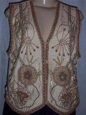Rafaella Petites 100% Silk Vest With Wood Beads Size Small