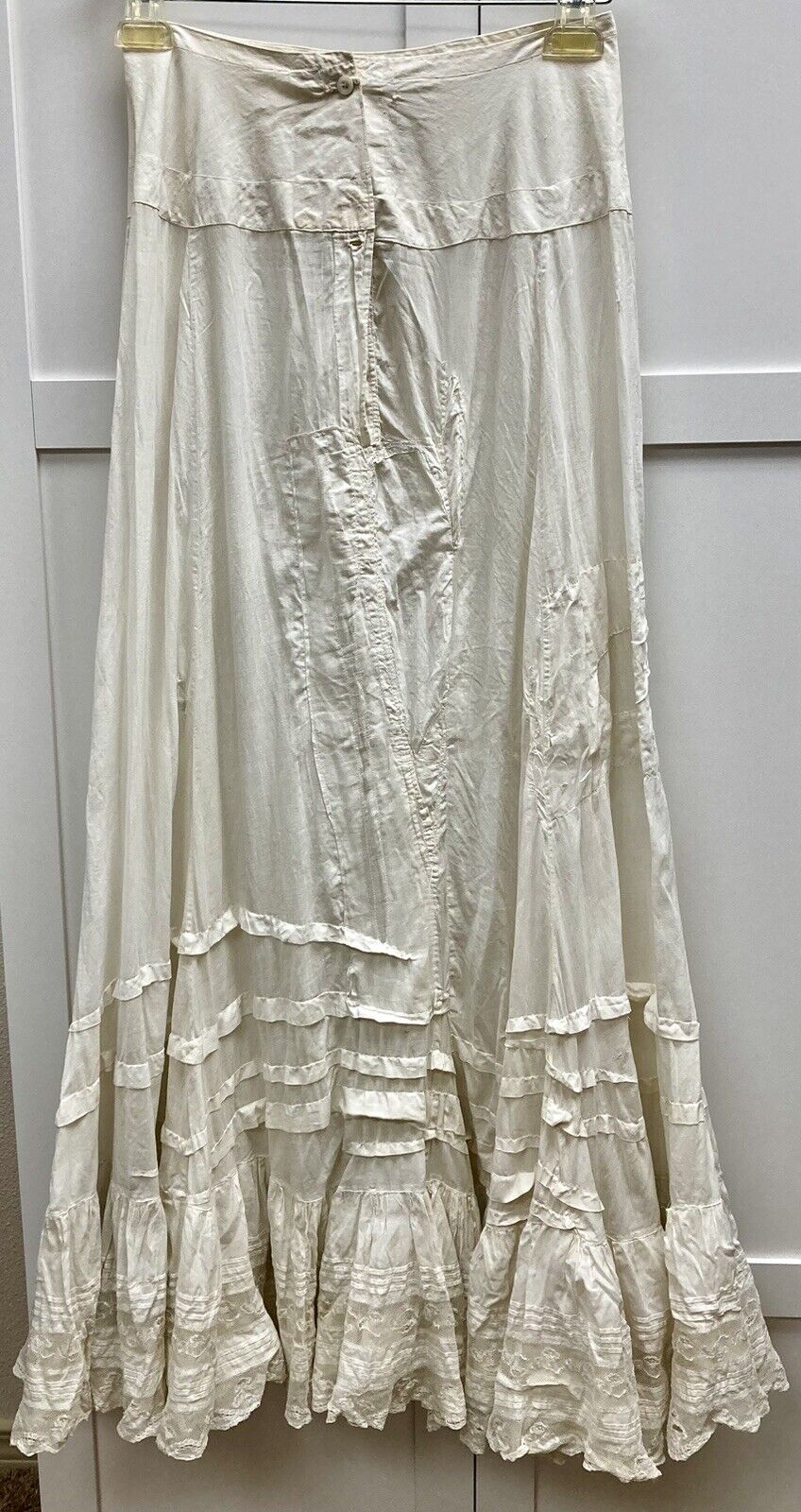 Antique Edwardian Petticoat Slip White Cotton Lac… - image 4