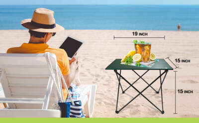 VILLEY Camping Side Table Aluminum Roll Up Folding Beach Table 19''withCarry Bag