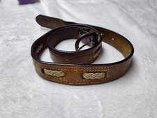 Vintage Hand Tooled Leather Belt Brass Buckle Braided Weaved Size 30/33 Rare