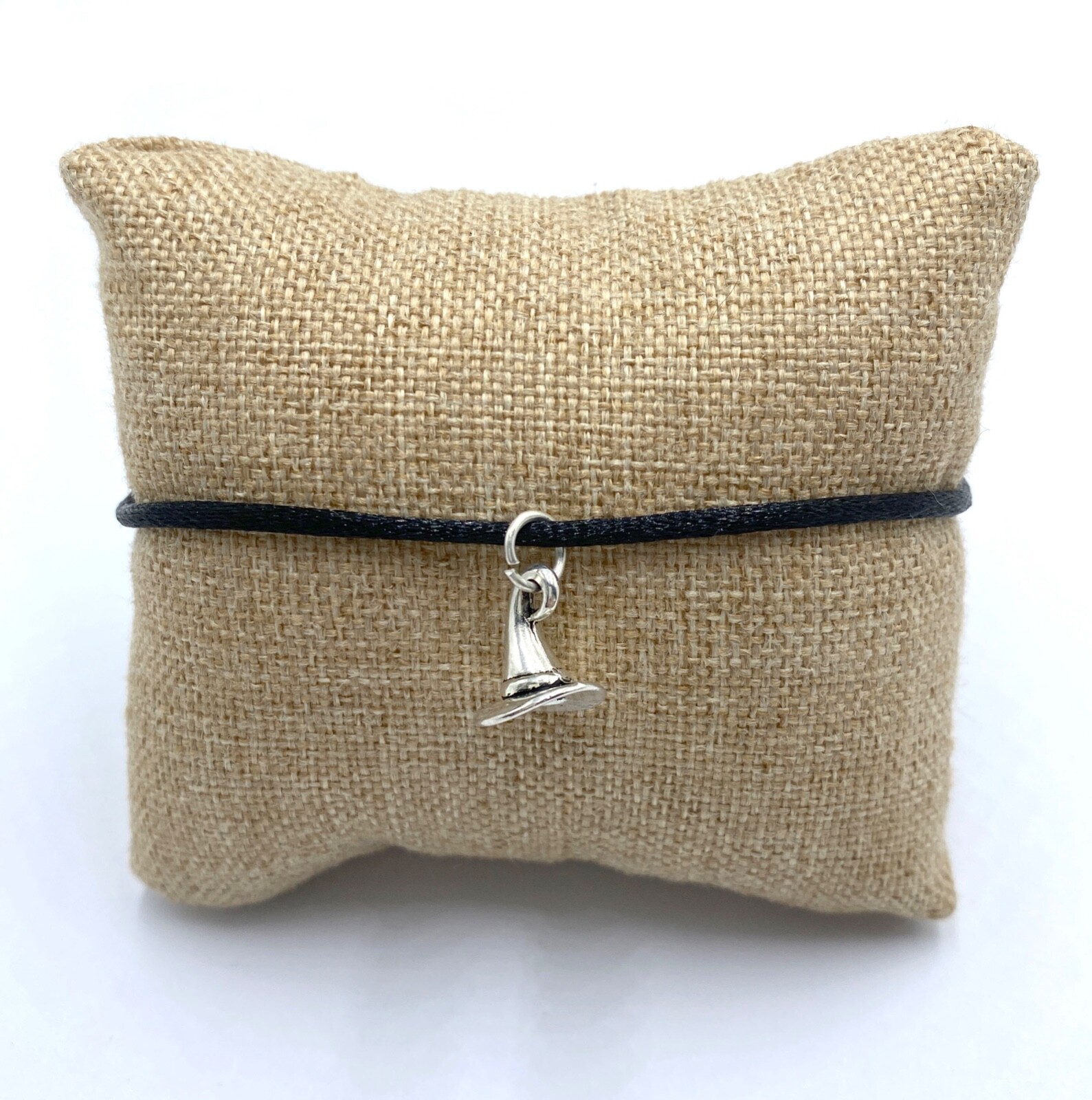 Pulsera mujer negra con gorro de bruja plateado hombre regulable nuevo bisuteria