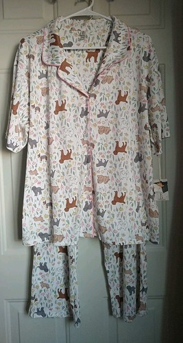 ED ELLEN DEGENERES DOGS AND FLOWERS PRINT PAJAMA SET, SIZE XL