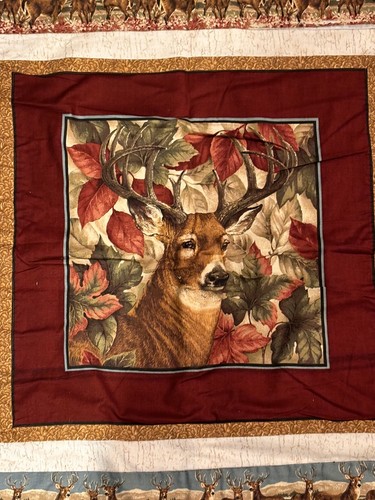Hand Quilted Deer Buck Fall Leaves Table Top Runner Or Wall Hanging 48”x20” - Picture 3 of 6