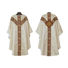Metallic Gold gothic vestment & 5 PC mass & stole set chasuble casula casel IHS