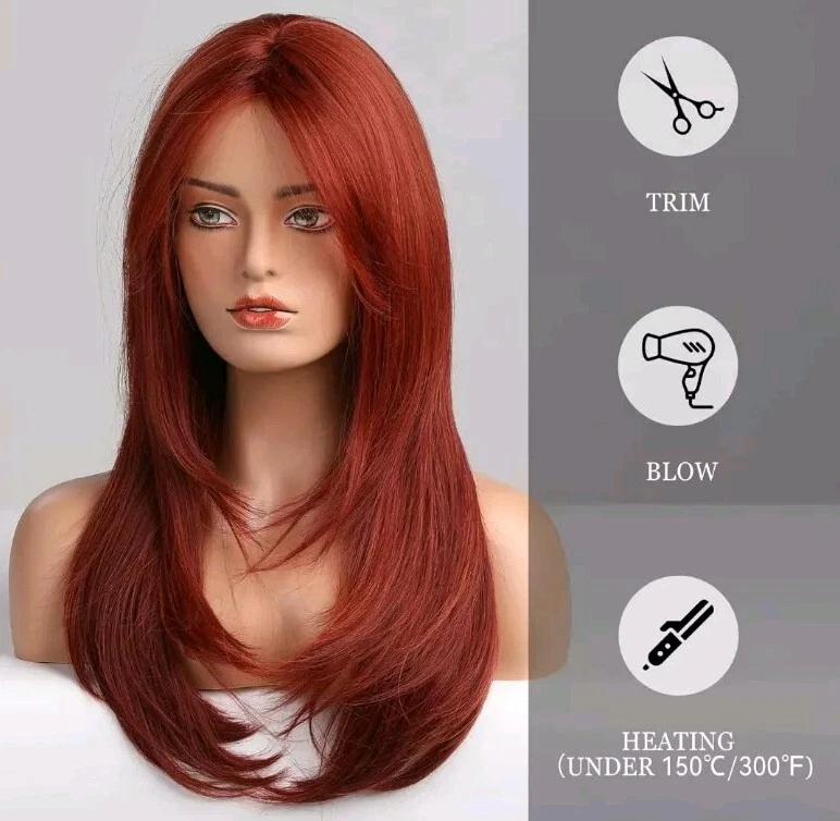 PELUCA - Castaño Rojizo/Rojo Vino Cabello Lacto Ajustable Gorra Clásica con Flequillo Foto 2 de 4