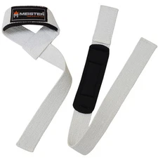 MEISTER WHITE NEOPRENE-PADDED LIFTING STRAPS - Weight Wrist NO-SLIP GRIP PAIR 