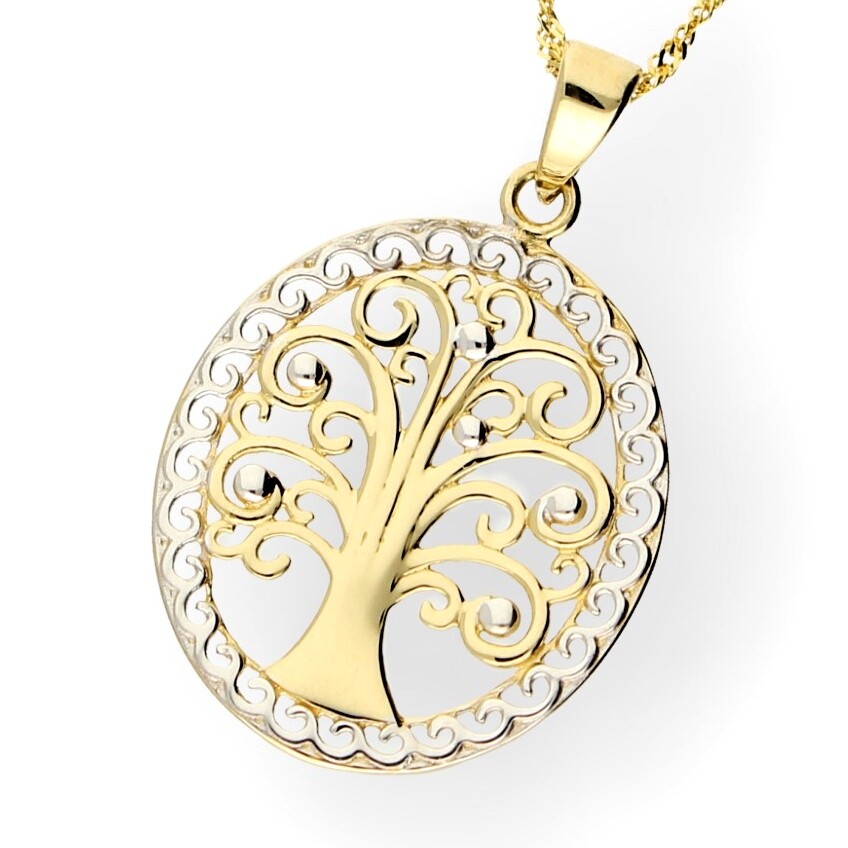 PRINS JEWELS Lebensbaum Anhänger In 14 Karat Weißgold - Mit Funkelnden Zirkonia Steinen