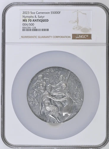 Nymphs and Satyr Celestial Beauty 5 oz Silver Coin Cameroon 2023 MS70 NGC/#4