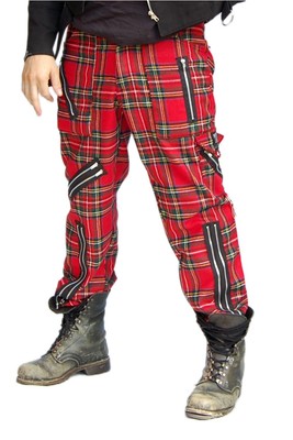 Tiger of London Mens Red Tartan Zip Pants. Punk Rock