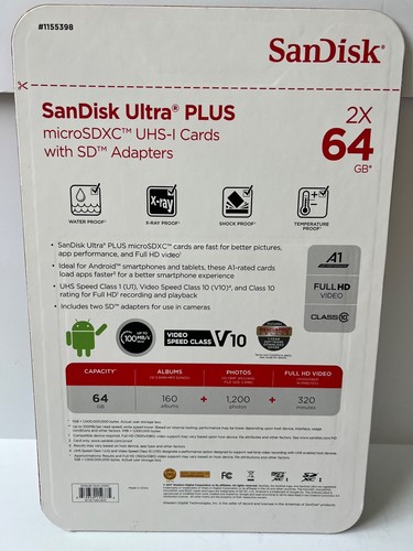 SanDisk 64GB Ultra Plus MicroSDXC UHS-I Cards With SD Adapters Sealed. #E2 - Picture 5 of 8