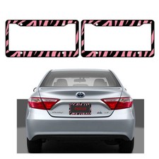 New 2pcs Pink Black Zebra Print Car Truck Suv License Plate Frames Made in USA