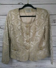 Vintage Black Tie Oleg Cassini Jacket Size 8P Embellished Gemstones & Brocade