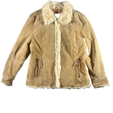 Dona Michi Women’s 100% Leather Coat Jacket XXL Tan Faux Fur Collar Vintage