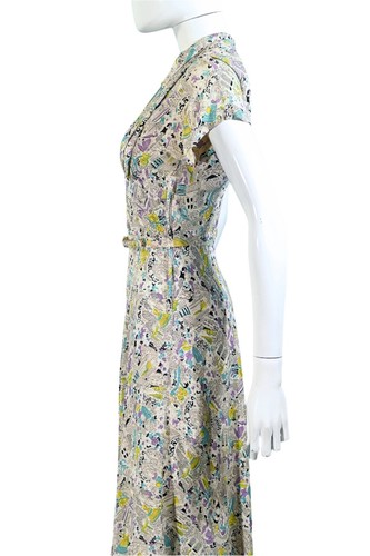 Vintage 40s Rayon Novelty Print Dress, Rockabilly Dress XS/S - Picture 11 of 16