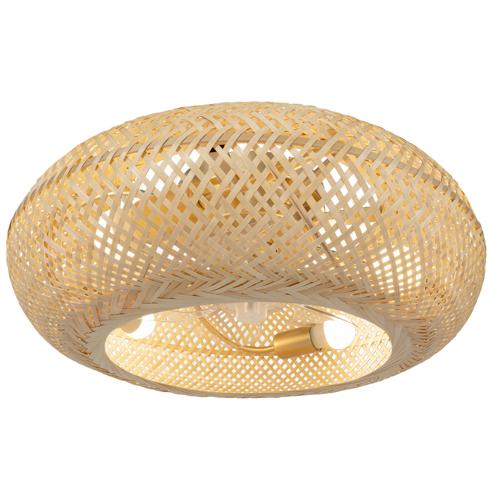 Modern Farmhouse Woven Caged Low Profile Ceiling Fan with Remote and Bladeless Design  