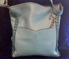 Rare Sak Leather Turquoise Lucia Style Embroidered Crossbody Purse Bag 