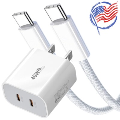 USB C Fast Charger PD 40W Wall Charger Block For iPhone 15 16 17 Air USB-C Cable