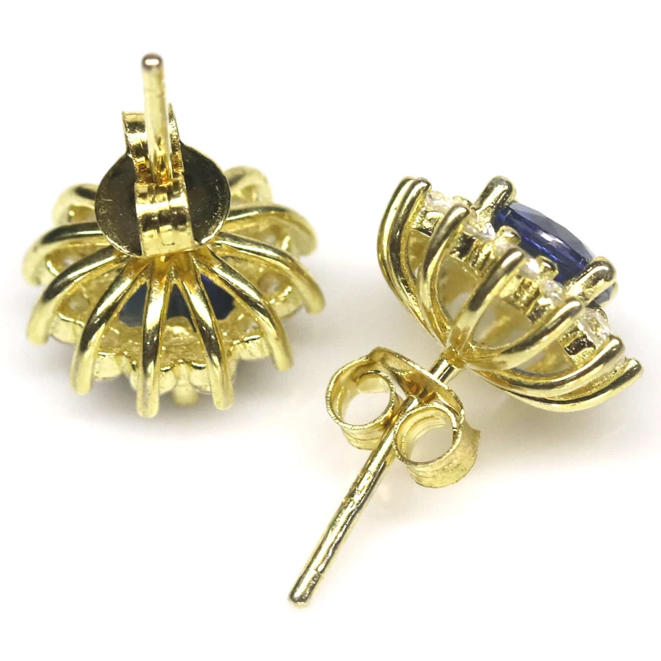 Sin calefacción 6 mm. Pendientes de cianita azul y circonita cúbica de plata de ley 925 Foto 3 de 4