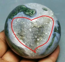 Raw Natural Moss Agate Quartz Geode Crystal Sphere Ball Reiki Stone Healing 
