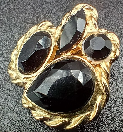 Pendientes de clip vintage años 80 tono dorado piedra negra declaración audaz aspecto glamoroso - Imagen 5 de 8