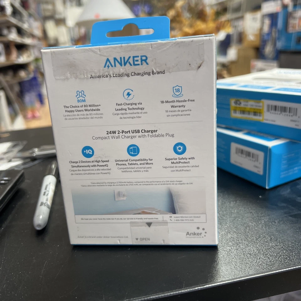 Anker Power Port II 24W COMPACT WALL CHARGER Head 2-USB Ports Fast Charging (T4) - Image 3 of 4