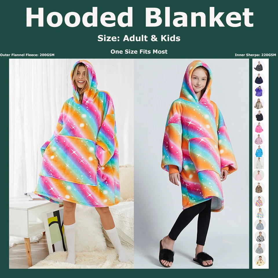 Adult Kids Oversized Hooded Blanket Sherpa Lined Fleece Hoodie Plush Sweatshirt
