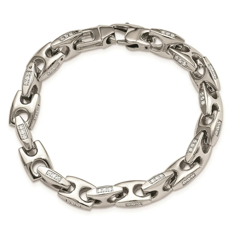 Chisel Men's Bracelet Stainless Steel Polished with Cubic Zirconia Fancy, 8 Inch - Image 4 of 4