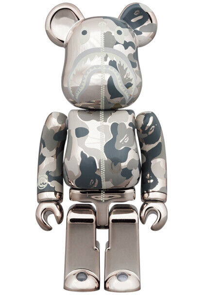 MEDICOM TOY BE@RBRICK BAPE CAMO SHARK SILVER 100% 400% set bearbrick figure