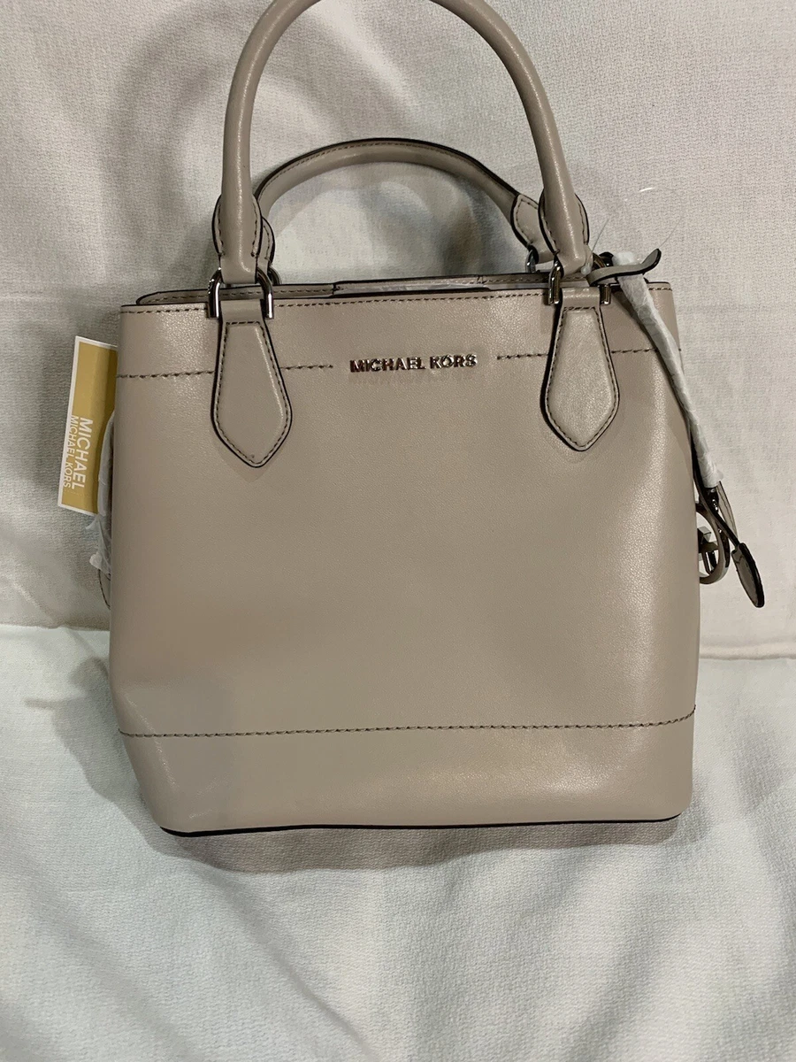 NWT Michael Kors Eden Cement Gray Drawstring Grab Bag Leather