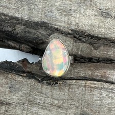 Genuine Opal Ring Raw Handmade Jewelry Ring 925 Sterling Silver Ring Size-5.5 US