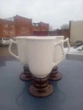 HALL CHINA #1273 Irish Coffee, Ice Cream Style Footed Mug White Brown Set Of 3