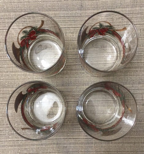 Culver Clear Glass Cups with Golden Christmas Bells Design Glasses Cup Set of 4 - Picture 2 of 12