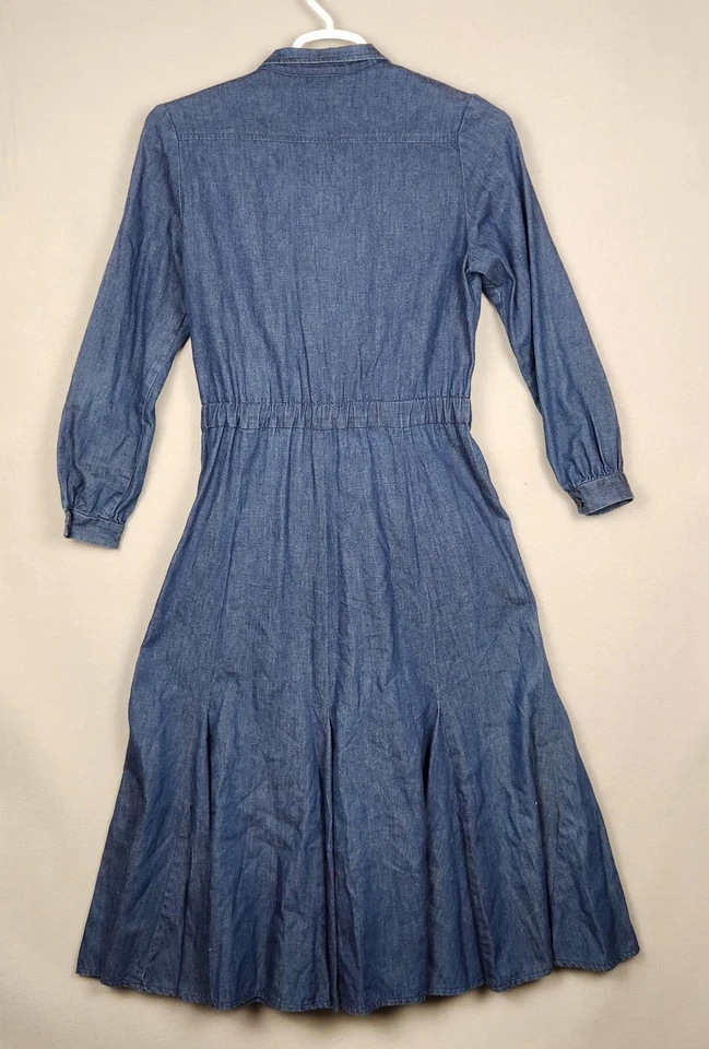 Vintage Noah's Flood Dress Womens Medium Denim Button Front Made USA Western 80s - Image 2 of 4