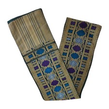 Thai Sash Belt Waist Band Green W/ Multicolor Accents Pabiang/Sabai 7.5 X 78"