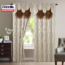 Luxurious Beautiful Curtain Panel Set with Attached Valance and Backing 54" X 84