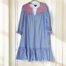 J.CREW 100% Cotton Stripe Embroidered Ruffle Dress Size S