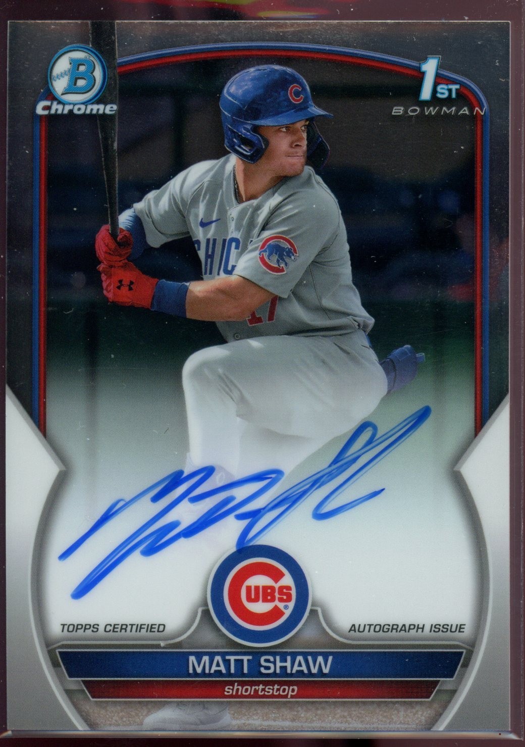 2023 Bowman Chrome Matt Shaw 1st Bowman Auto Prospect Autograph Cubs