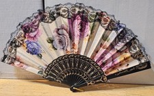 SMALL ORIENTAL FOLDING HAND FAN WITH A ROSES FLOWER FLORAL DESIGN B