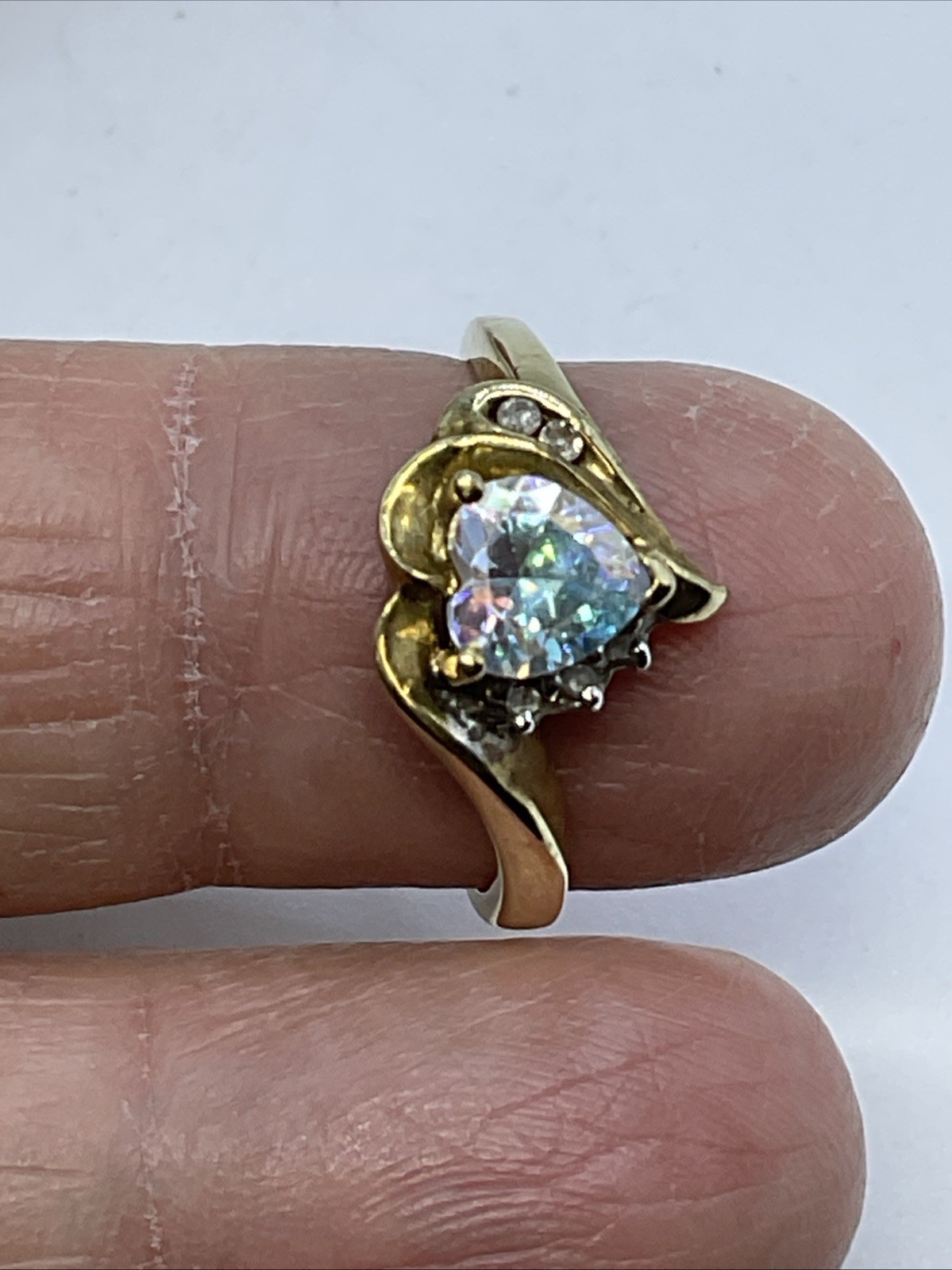 VINTAGE HANDMADE Solid 10K Yellow Ring Mystic CZ … - image 4