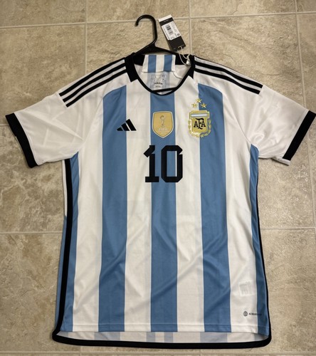 Adidas 2023 Argentina Home Jersey Lionel Messi Sz L 3 Stars World Cup Champion