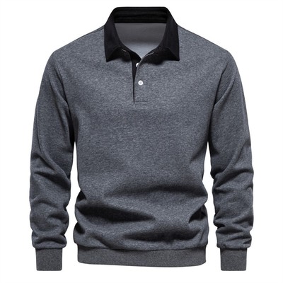 Herren-Polokragen Pullover Sweatshirt Poloshirt Casual Polohemd Kapuzenpullover