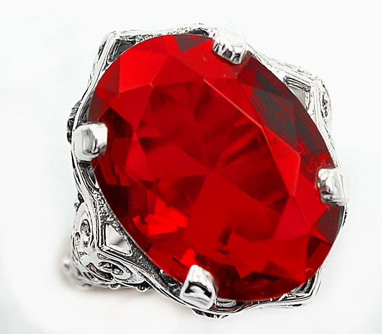10CT  Fire Garnet 925Sterling Silver Filigree Look Ring Jewelry Sz 8