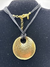 Etrusca Italian necklace beautiful hammered gold disc fully signed Heavy GP