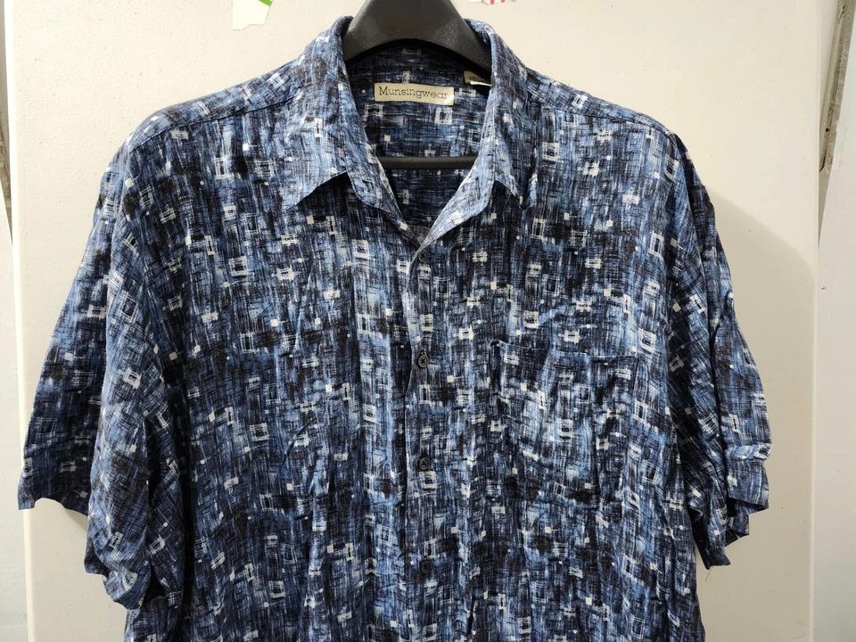 Camisa Munsingwear masculina 2XL azul manga longa botão para cima artística psicodélica vintage anos 90 - Imagem 4 de 4