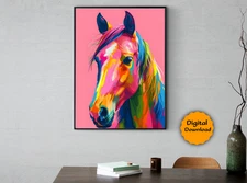 Digital Image Picture Wall art colorful Horse for living room and bead room